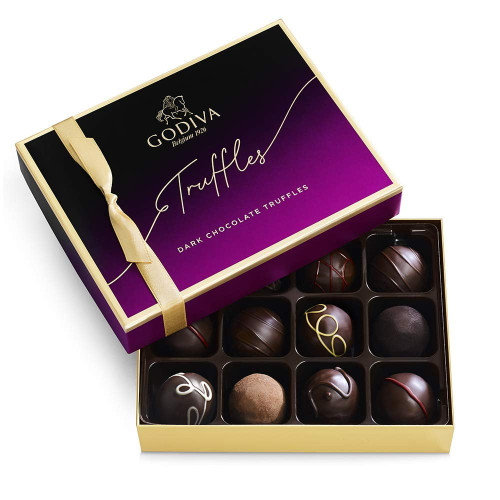 Godiva 14227 Chocolatier Dark Chocolate Truffles Assorted Chocolate Gift Box, 12-ct.