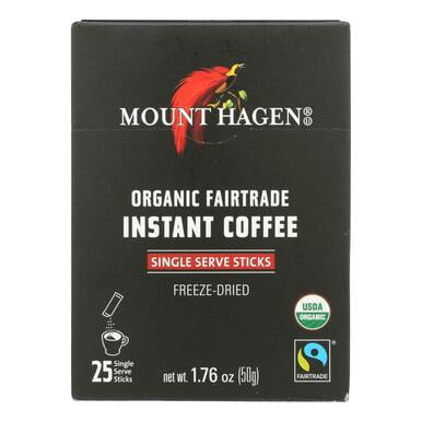 Mount Hagen Organic Fairtrade Instant Coffee, 25 Single Serve Sticks