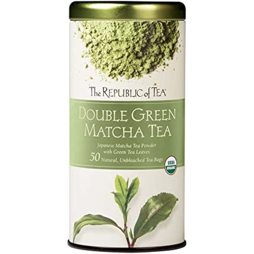 The Republic Of Tea Double Green Matcha, Gourmet Blend Of Organic Green Tea And Matcha Powder, 50 Count