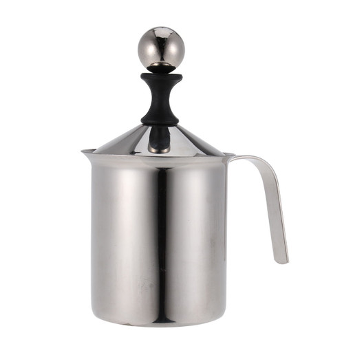 Nicexmas 400ml Manual Milk Frother Stainless Steel Double Mesh Milk Creamer Milk Mesh Coffee Foamer Creamer (silver)