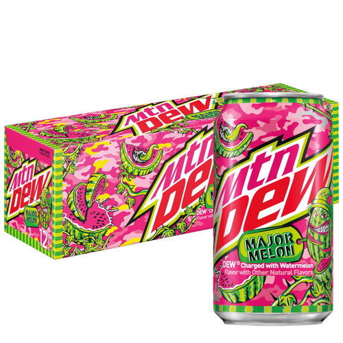 Mountain Dew Major Melon Watermelon Citrus Soda Pop, 12 Oz, 12 Pack Cans
