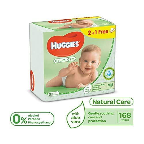 Huggies Baby Wipes Natural Care With Aloe Vera, 56 Count, Pack Of 12, Total 672 Wipes