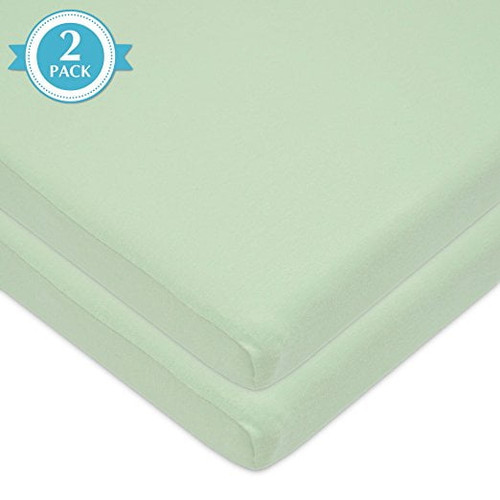 American Baby Co. Cotton Jersey Knit Fitted Bassinet Sheet, Celery 2pk