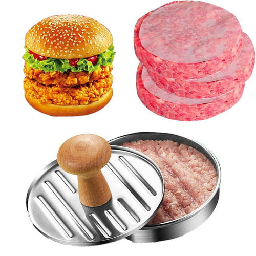 Dream Lifestyle Burger Press ,non-stick Stainless Steel Hamburger Press Patty Maker Mold With Wood Handle , Beef Pork Lamb Veg Veggie Burger Maker For Bbq Barbecue Grill Accessories And Kitchen Tool