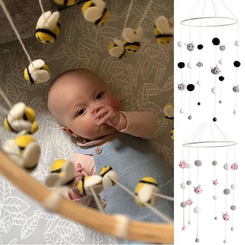 Cheers Us Baby Mobile 100% Felt Ball Bed Bell Mobile Crib Creative Pendant Toy Baby Crib Mobile Wooden Wind Chime Bed Bell,nursery Mobile Crib Bed Bell Baby Bedroom Ceiling Wind Chime Hanging