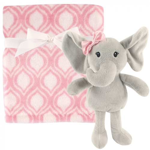 Hudson Baby Infant Girl Plush Blanket With Toy, Elephant, One Size