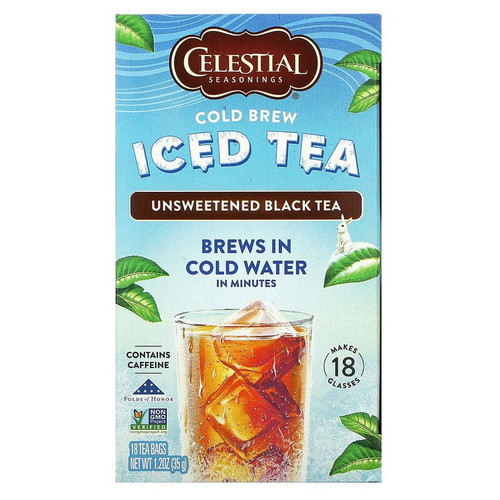 Celestial Seasonings, Cold Brew Iced Tea, Unsweetened Black Tea, 18 Tea Bags, 1.2 Oz Pack Of 2