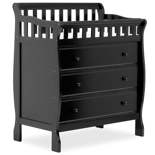 Seifco Changing Table And Dresser In Black, Features 3 Spacious Drawers, Comes With 1" Changing Pad, Made Of Solid Wood