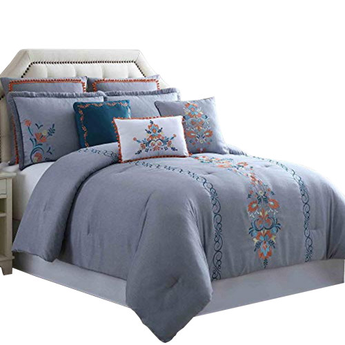 Odense 8 Piece King Comforter Set With Floral Embroidery The Urban Port, Multicolor