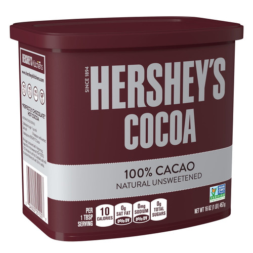 Hershey's, Naturally Unsweetened Sugar Free Cocoa, Gluten Free Baking Supplies, 16 Oz, Container