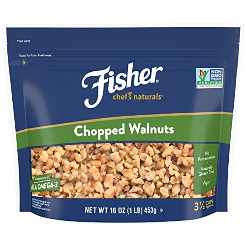 Fisher Chopped Walnuts, 16 Ounces, California Grown Walnuts, Unsalted, Naturally Gluten Free, No Preservatives, Non-gmo