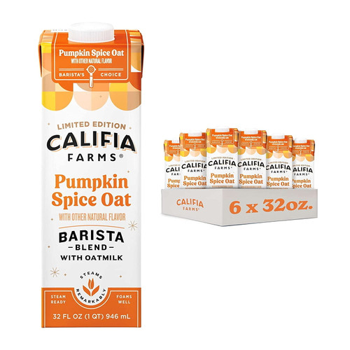 Califia Farms - Pumpkin Spice Oat Milk Barista Blend, 32 Fl Oz (pack Of 6) | Shelf Stable | Non Dairy Milk | Creamer | Vegan | Plant Based | Gluten-free | Non-gmo, Orange