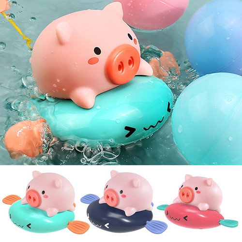 Baby Kids Pig Ride Fish Wind Up Clockwork Water Spray Bath Swimming Play Toy Bath Tub New