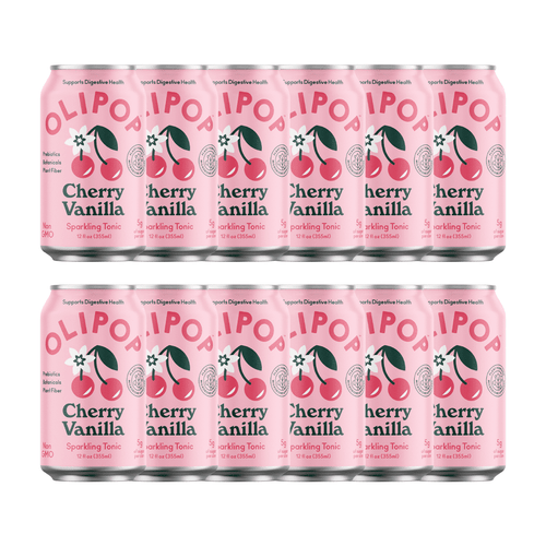 Olipop A New Kind Of Soda, Cherry Vanilla Sparkling Tonic, 12 Fl Oz, 12 Pack Cans