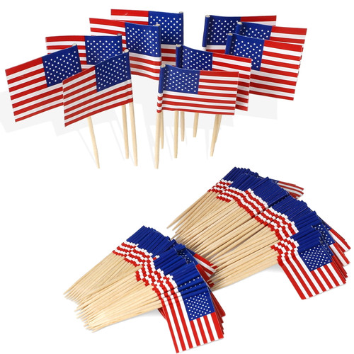 Anley Us Flag Cupcakes Toppers - Party Decoration Cocktail Fruit Stick Toothpicks (100 Pcs)