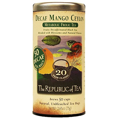 The Republic Of Tea Decaf Mango Ceylon Black Tea, Tin Of 50 Tea Bags