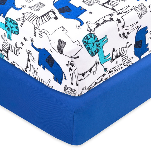 Little Star Organic 100% Pure Organic Cotton Fitted Jersey Knit Crib Sheets, 2 Pk, Modern Safari