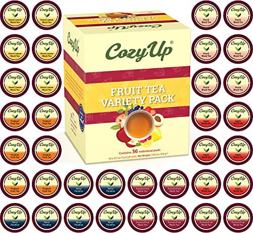 Cozyup Variety Fruit Tea Sampler Pack For Keurig K-cup Brewers, Multiple Flavors, 36-count