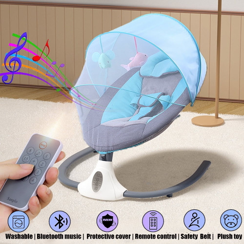 Electric Baby Swing Seat Baby Motorized Portable Swing Portable Infant Rocker,bluetooth Music Speaker With12 Preset Lullabies And 4 Speeds, Remote Control,blue