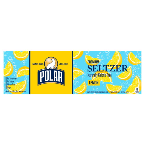 Polar Seltzer Water Lemon, 12 Fl Oz Cans, 12 Pack