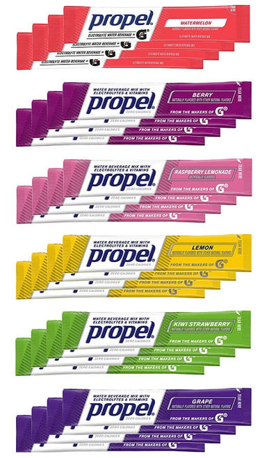 Propel Powder Packet Sticks - 6 Flavor Variety Pack Bundle - Electrolytes, Vitamins + Sugar Free (4 Sticks Of Each Flavor/24 Total Sticks)