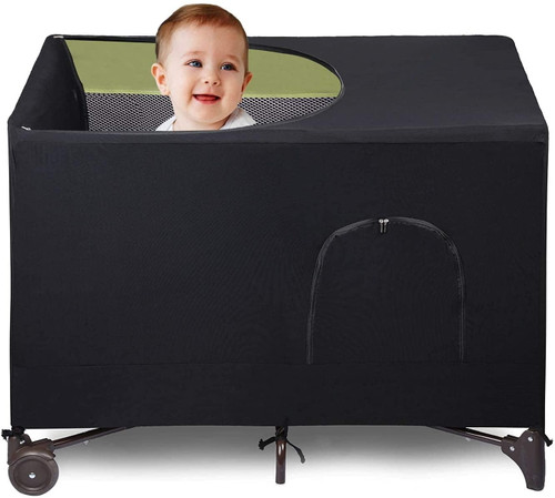 Pcapzz Crib Blackout Cover,stretchy Blackout Tent,foldable Baby Bed Cover With Safety Vents,portable Crib Sunshade,breathable Blackout Portable Crib Shade Sunshade