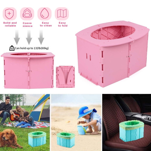 Amerteer Portable Toilet For Kids, Reusable Foldable Toilet For Toddler, Portable Potty For Car Travel Outdoor Camping With Storage Bag For Baby Potty Training
