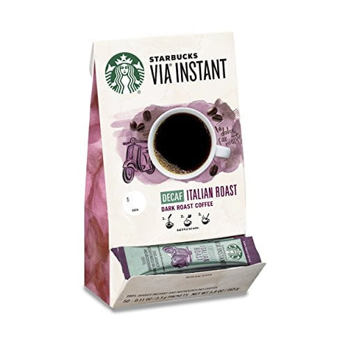 Via Instant Decaf Coffee Packets — Italian Roast — 100% Arabica — 1 Box (50 Packets)