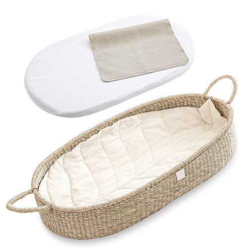 Kiaisxes Premium Baby Changing Basket With Luxury Leaf Liner & Thick Bamboo Pad