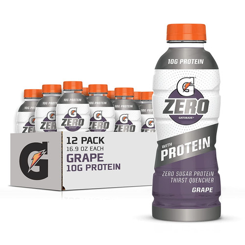 Gatorade Zero With Protein, 10g Whey Protein Isolate, Zero Sugar, Electrolytes, Grape, 16.9 Fl Oz, 12 Pack