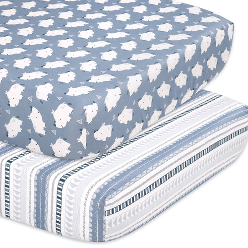The Peanutshell Fitted Crib Sheet For Boys, 2 Pack Set, Blue Rhino