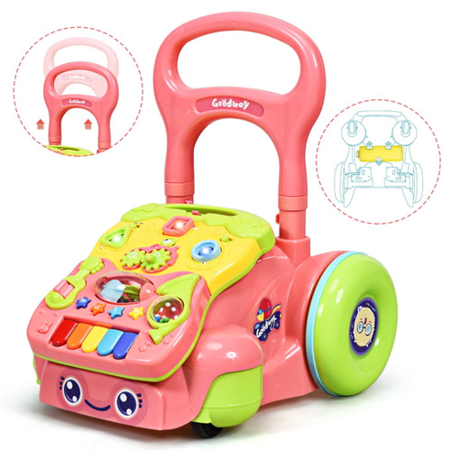 Costway Baby Sit-to-stand Learning Walker Toddler Activity Musical Toy W/ Led Light Pink