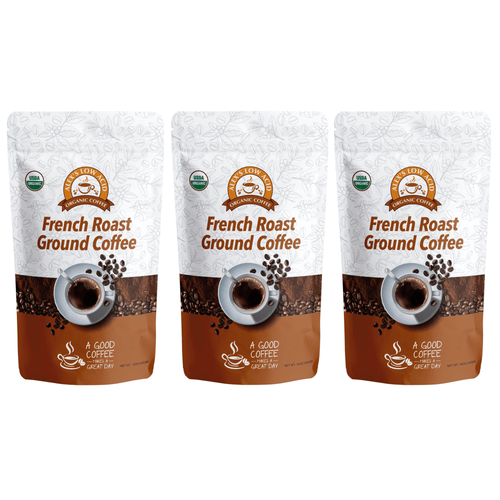Alex's Low Acid Organic Coffee - French Roast Fresh Ground (12oz) Size: 3 Bags