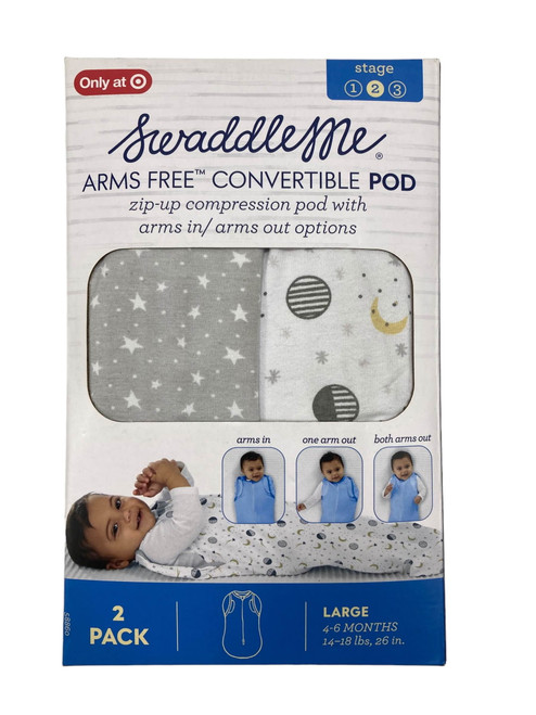 Open Box Swaddleme Arms Free Convertible Pod, 2pk, Stars/stars And Planets, Large(4-6 Months)