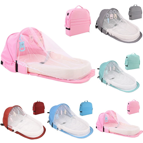 Baby Bed Foldable Infant Travel Sleep Bag Cot Folding Crib With Mosquito Nets And Toys