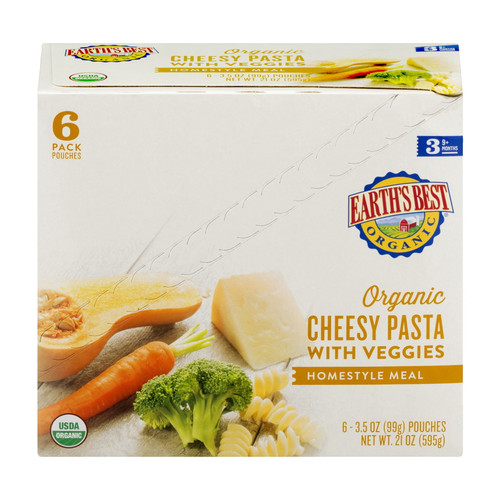 Earth's Best Organic Stage 3 Baby Food, Cheesy Pasta With Veggies, 3.5 Oz Pouch, 6 Pack