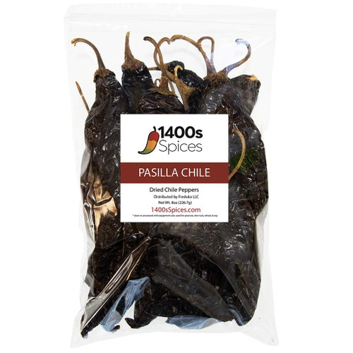 8oz Pasilla Negro Chilaca Dried Whole Chile, Largo Chili Seco Pods By 1400s Spices