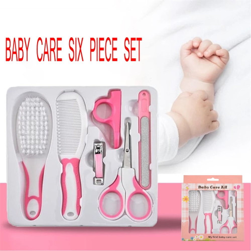 6pcs/set Newborn Baby Nail Hair Daily Care Kit Kids Grooming Care Nail Hair Care Set Nail Clipper Hair Comb Travel Home-pink