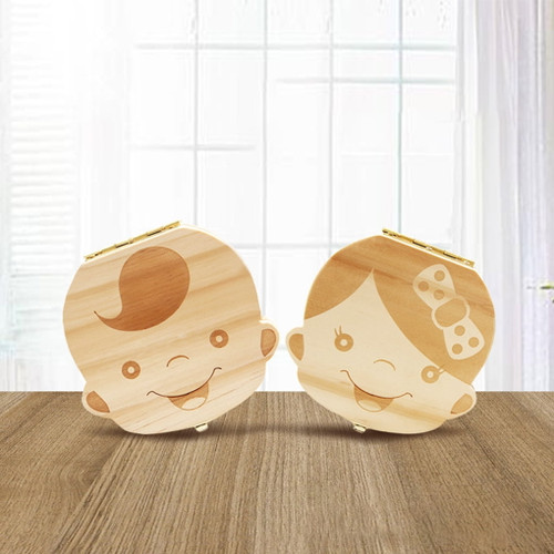 Elenxs Wooden Baby Tooth Storage Box Teeth Container Storage Case Newborn Souvenir Children Birthday Gift
