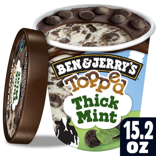 Ben & Jerry's Ice Cream Thick Mint Topped, Mint Ice Cream With Chocolate Cookie Swirl, 15.2 Oz
