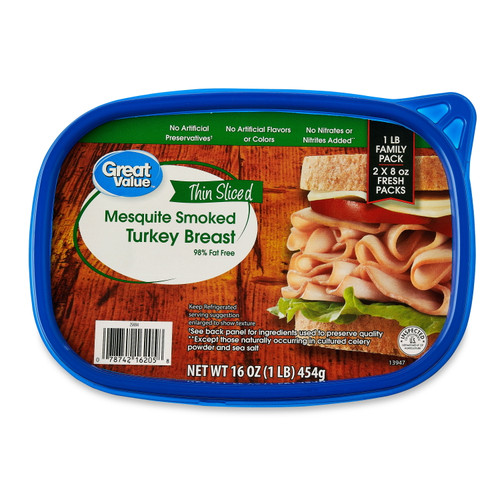 Great Value Thin Sliced Mesquite Smoked Turkey Breast Family Pack, 16 Oz