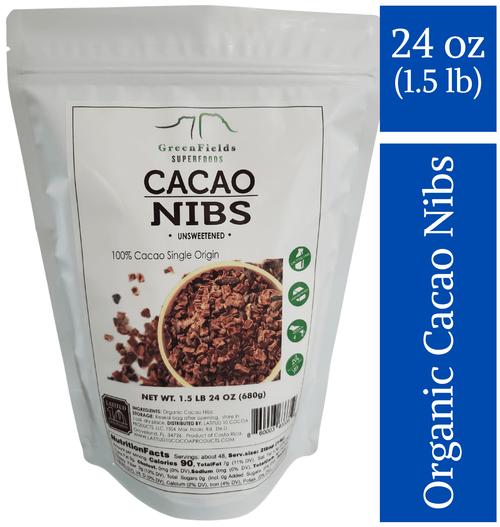 Greenfields Superfoods Organic Cacao Nibs 24 Oz (1.5 Lb), Unsweetened, Vegan, Non Gmo, Gluten Free, Cacao