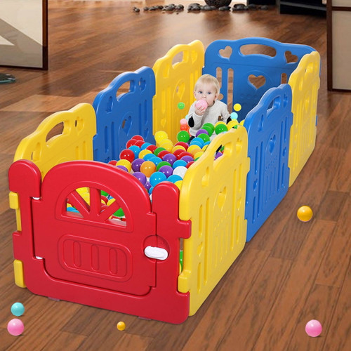 Veryke 8 Panel Kids Safety Play Yard With Gate, Playpen Fireplace Fence For Children Toddler Pets Security - Multicolor