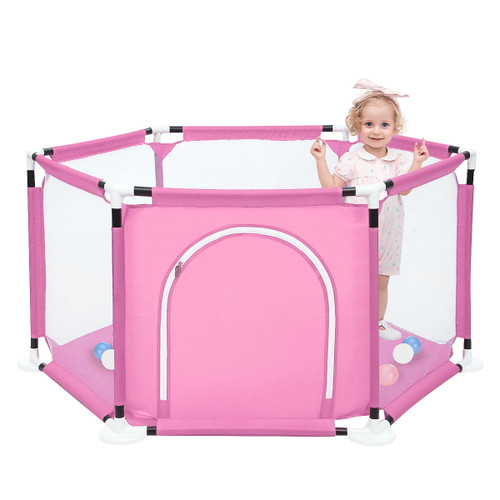 "singes Deluxe Portable Baby Playpen, 6-panel Play Yard With Breathable Mesh & Zipper Door, Indoors Or Outdoors Play Space Interactive  Fence For Babies Toddler Infant,pink"