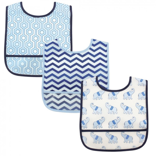 Luvable Friends Baby Boy Waterproof Peva Bibs 3pk, Boy Elephant, One Size