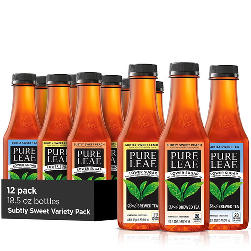 Pure Leaf Iced Tea, Subtly Sweet 3fl Variety Pack, Lower Sugar, 18.5 Ounce Bottles (pack Of 12)
