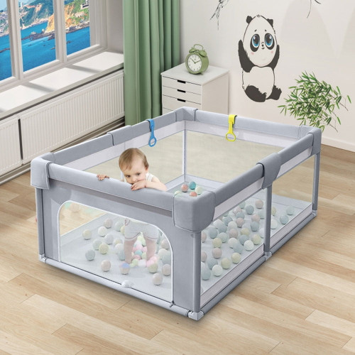 71'' Extra Large Kid Baby Playpen Baby Playard With Breathable Mesh And Anti-slip Base,infant Children Play Game Fence,gray (mat Balls Not Included)