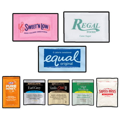 Sugar & Sweetener Assortment Packet - Sugar Packets - 100 Pack - Granulated Sugar - White Sugar - Sweet N Low - Equal Sweeteners - Raw Sugar - Sweetener - Coffee Station Sugar - 100 Pack