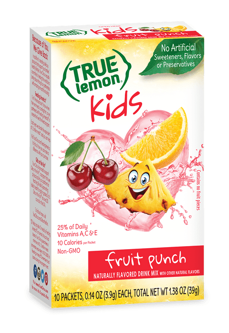 True Lemon Kids Fruit Punch Powdered Drink Mix, Low Sugar,  Low Calories,10 Packets