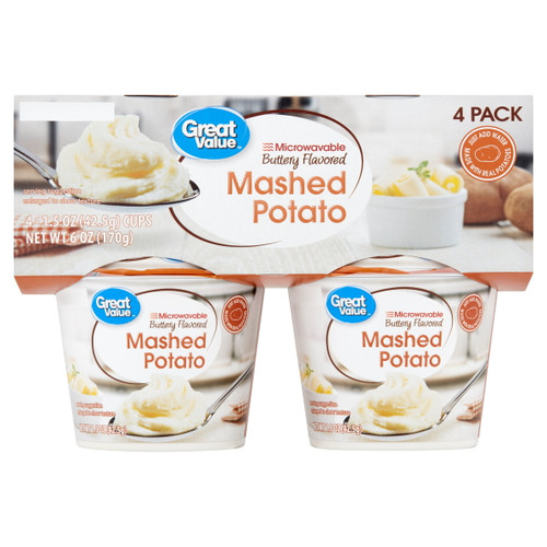 Great Value Microwavable Buttery Flavored Mashed Potato, 1.5 Oz, 4 Count